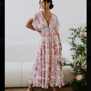 VICI LOUANNE FLORAL TIERED MAXI DRESS - PINK - SMALL